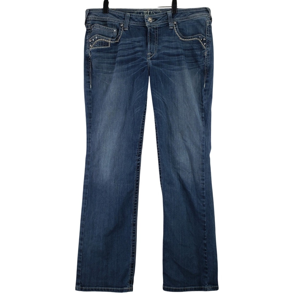 Ariat Real Bootcut Jeans Women 32R (fits 36x32) Blue Embellished Western Cowgirl